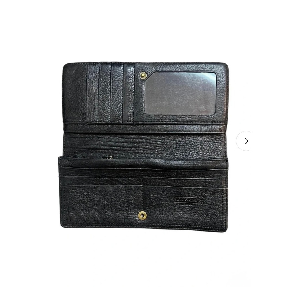 Nordstrom Black Pebbled Genuine Leather Long Tri-Fold Wallet with ID Window